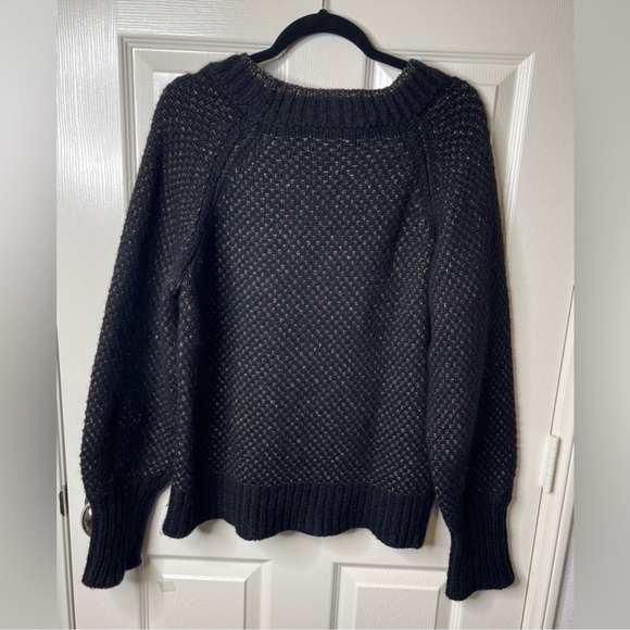 Veronica Beard Mirnie Metallic V-Neck Long Relaxed Oversized Sweater Black Large - Picture 3 of 15